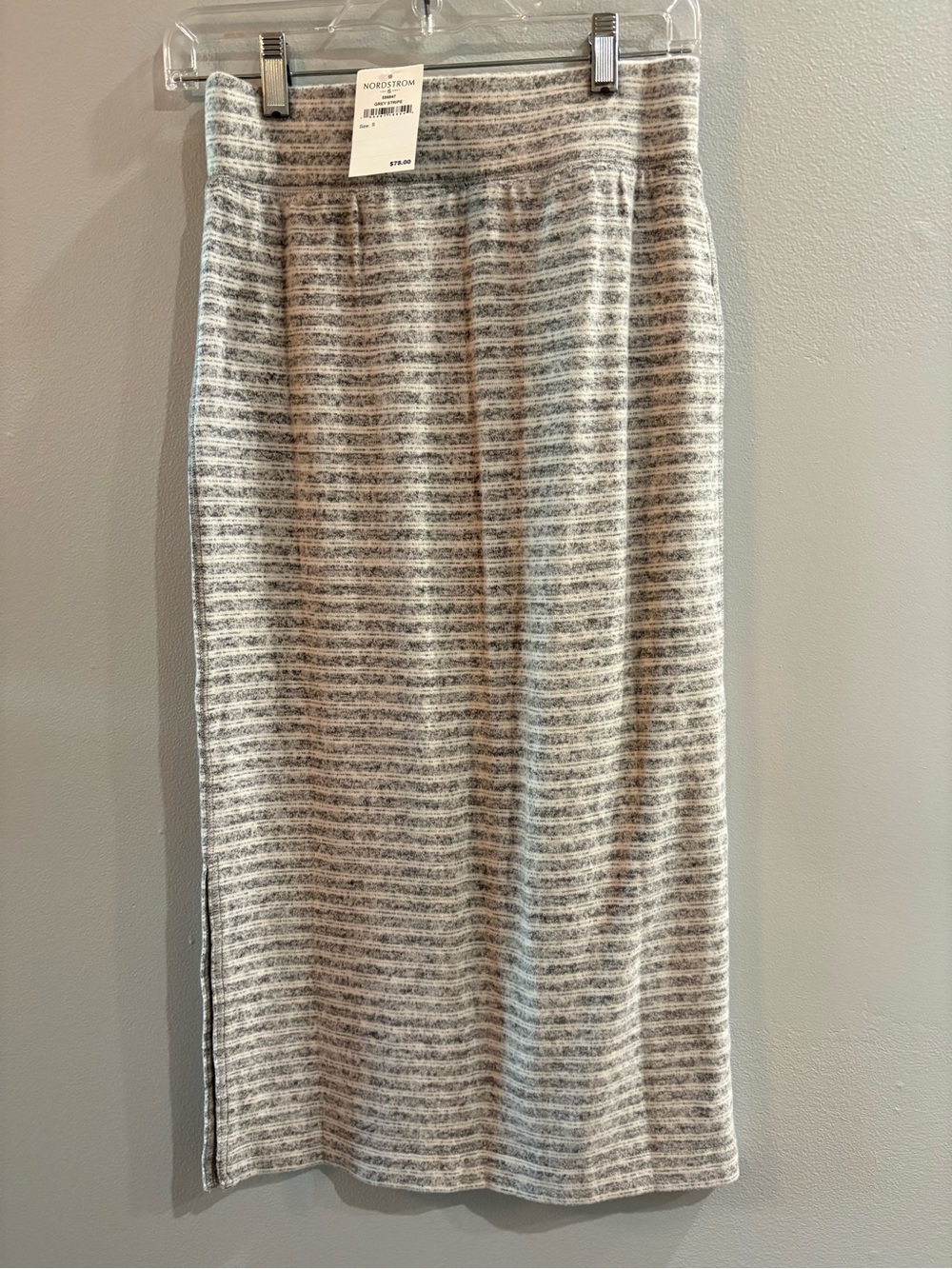 Lou & Grey Gray/White Striped Knit Pull On Midi Pencil Skirt Stretch Size S